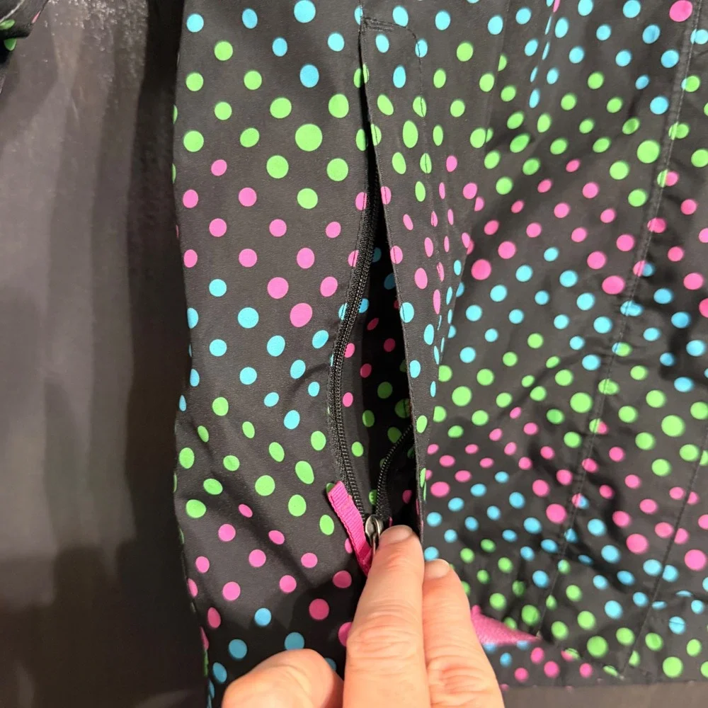 The North Face Girls XL 18 HyVent Rain Jacket Black‎ Multicolor Polka Dot Hooded